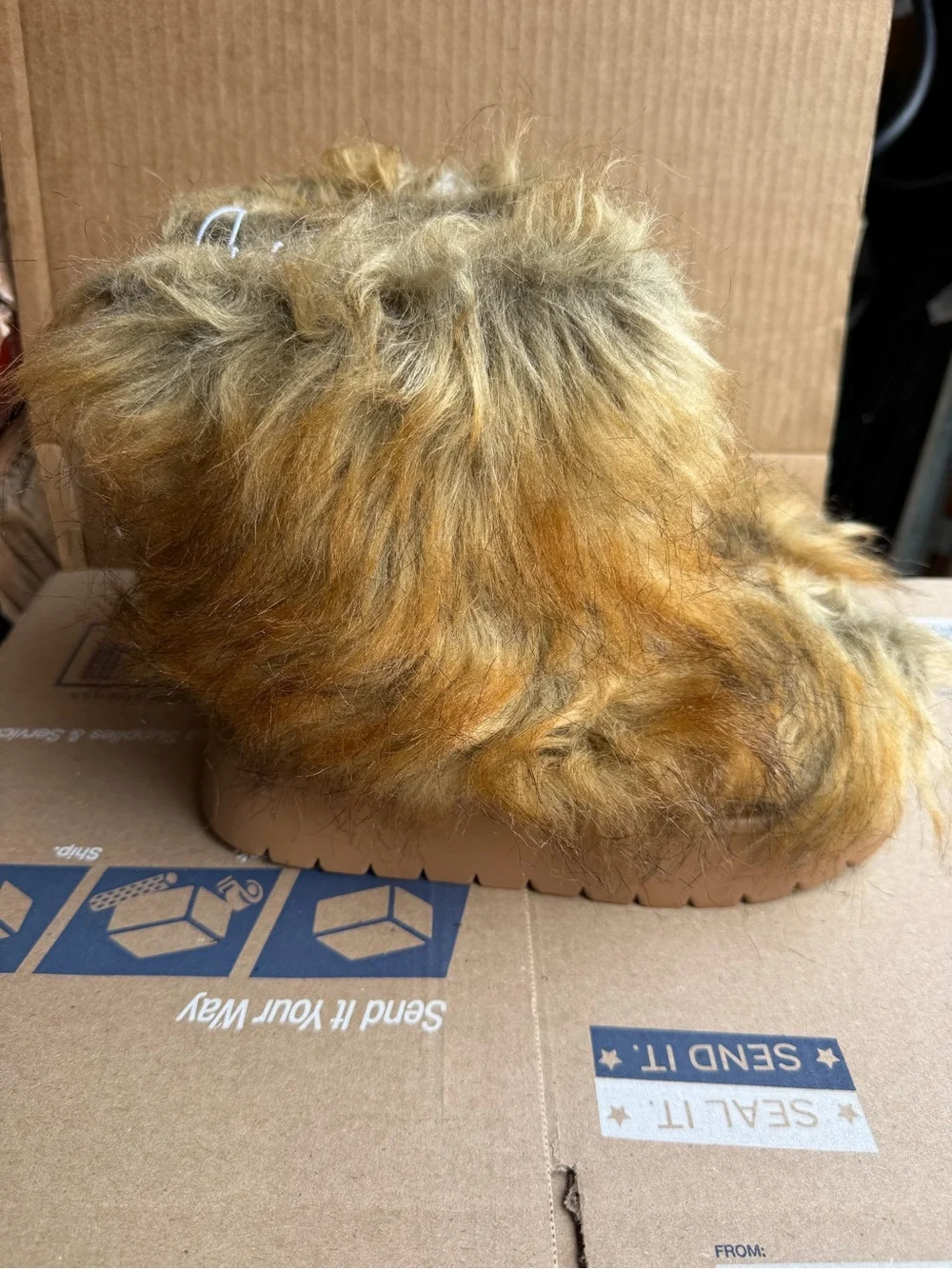 A New Day women's faux fur platform booties in golden brown size 7